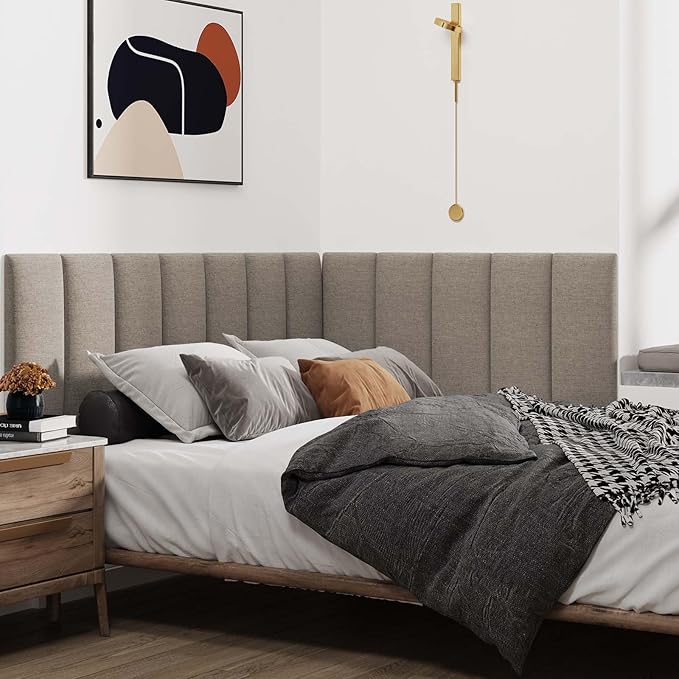 IFNOW Upholstered Wall Mounted Headboard, 3D Soundproof Wall Panels Peel and - Image 4