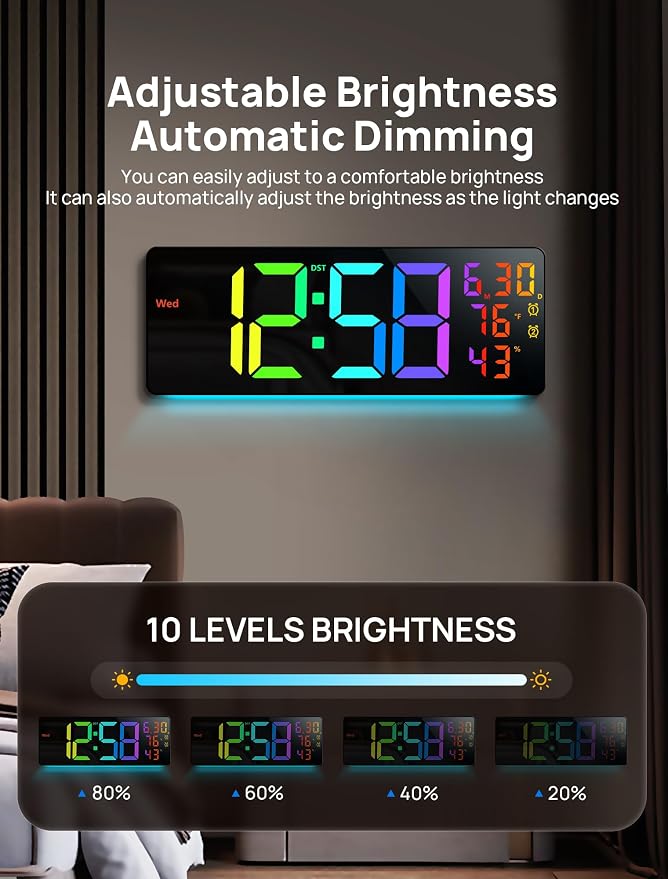 MASHI 17.3" Large Digital Wall Mount Clock, Digital Clock - Image 5