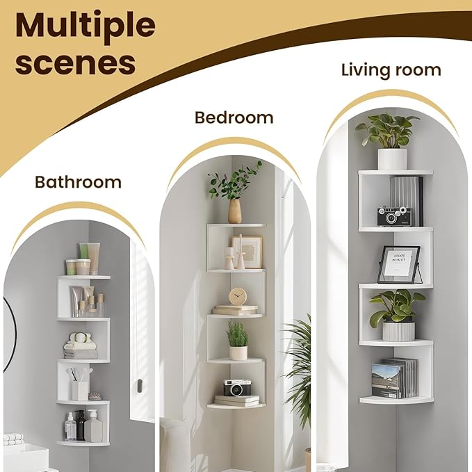 5-Tier Floating Corner Shelf Wall Mount, Heavy Duty Wall Corner Bookshelf - Image 7