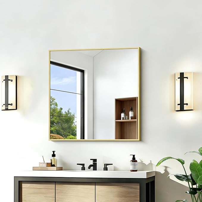 KOCUUY Gold Bathroom Mirror, HD Tempered Glass, Anti-Rust Frame, Modern Design by KOCUUY