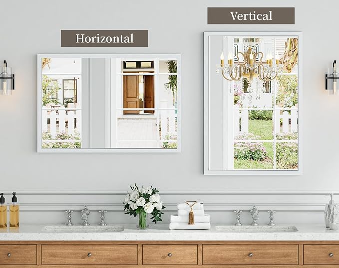 Syndra White Wood Frame Bathroom Mirror, Waterproof Slim Deep Frame, - Image 6