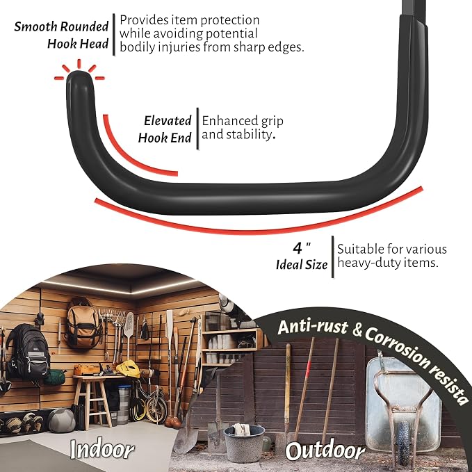 Garage Hooks 4 Inch, 6 Pack Heavy Duty Wall Hooks - Image 5