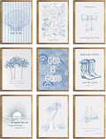9 Pcs Coastal Christian Wall Art Blue Seashell Posters Inspirational Bible by Unknown