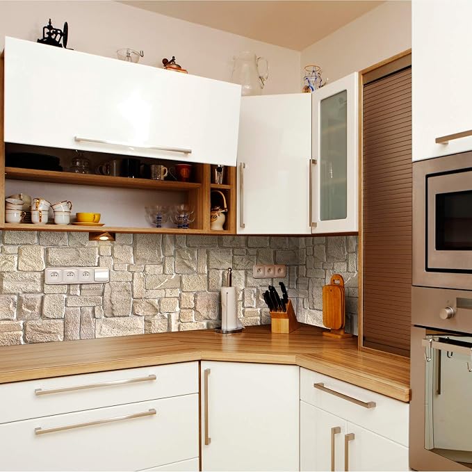Dundee Deco PG7005-5 Beige Faux Limestone PVC 3D Wall Panel, 3.3 ft X 1.7 ft - Image 3