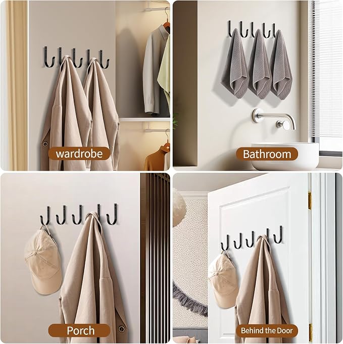 6 Pack Heavy Duty Wall Hooks, 22 LB Load Bearing Stainless Steel Single Prong - Image 6