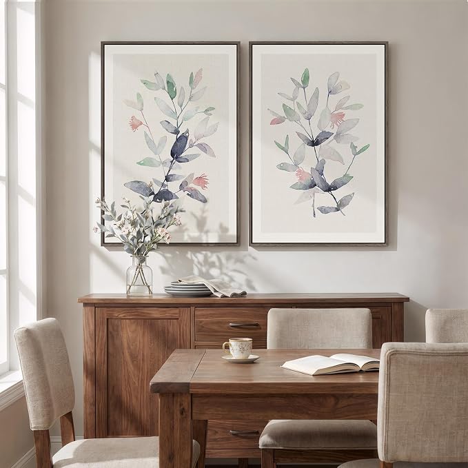 Large Framed Botanical Wall Art Set of 2, Modern Minimalist Floral Canvas Wall - Image 4