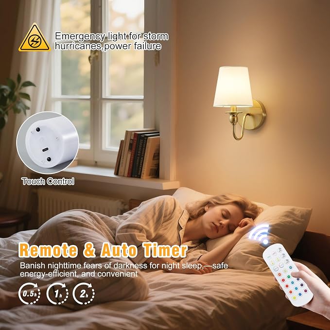 Battery Operated Wall Sconces set of Two, Wireless Wall Sconces - Image 6