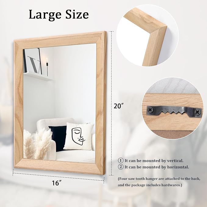 AAZZKANG Rustic Mirrors for Wall Rectangle Wood Frame Mirror Decorative for - Image 2