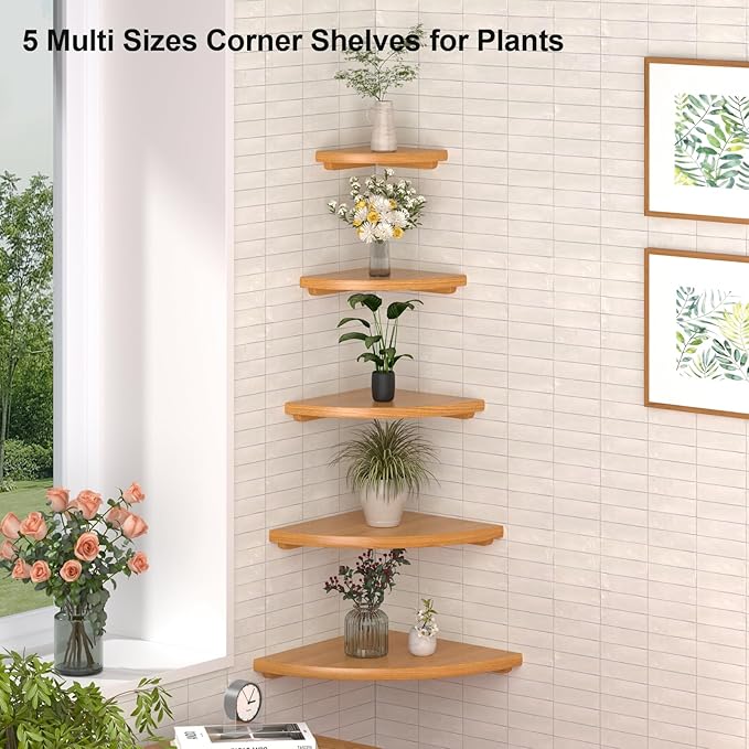 Gieanoo Corner Floating Shelf 7inch Solid Oak Wood Floating Corner Shelf - Image 2