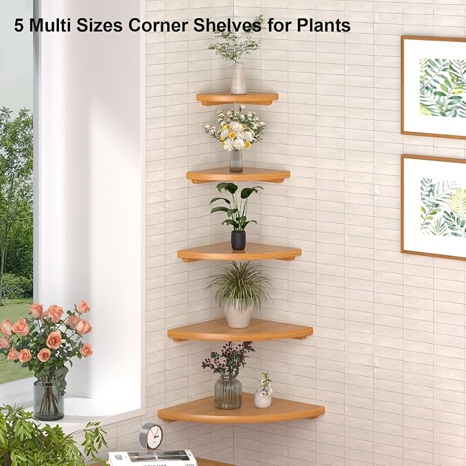 Gieanoo Corner Floating Shelf 16inch Solid Oak Wood Floating Corner Shelf - Image 2