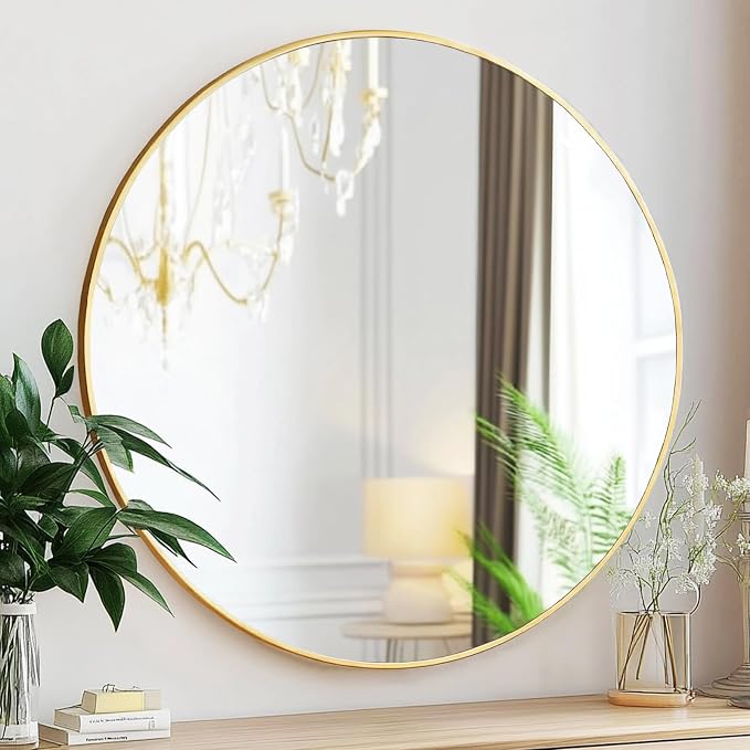 Sunniry Gold Round Mirror 16 inch, Small Round Mirror, Brushed Metal Frame by Sunniry