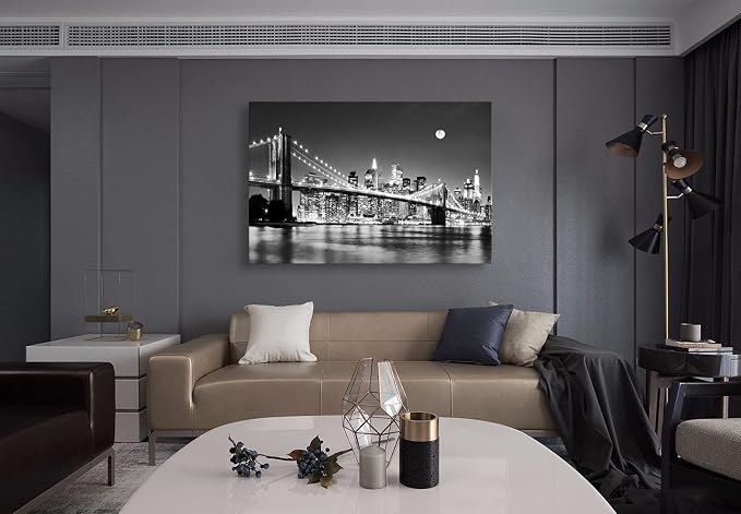 Baisuart-Q30369 Brooklyn Bridge Night View 1 Panels Landscape Artwork Canvas - Image 7
