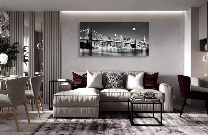 Baisuart-Q30362 Brooklyn Bridge Night View 1 Panels Landscape Artwork Canvas - Image 4
