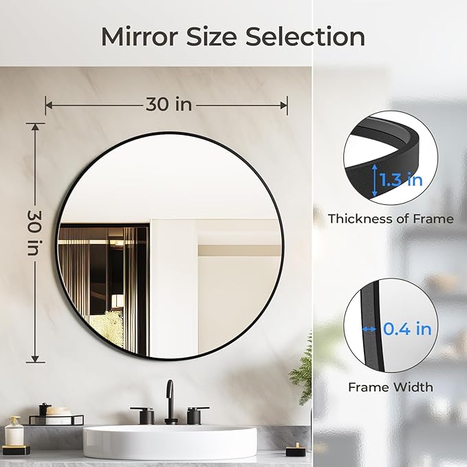 USHOWER Bathroom Mirrors for Over Sink, 30 Inch Circle Mirror - Image 4