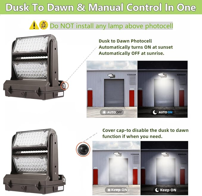 Dusk to Dawn 150W Rotatable LED Wall Pack Light, 5000K 21000LM 800-1000W - Image 3