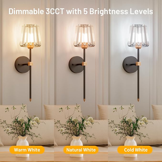 Crystal Battery Operated Wall Sconces Set of 2, 12 RGB and 3CCT Dimmable Wall - Image 7