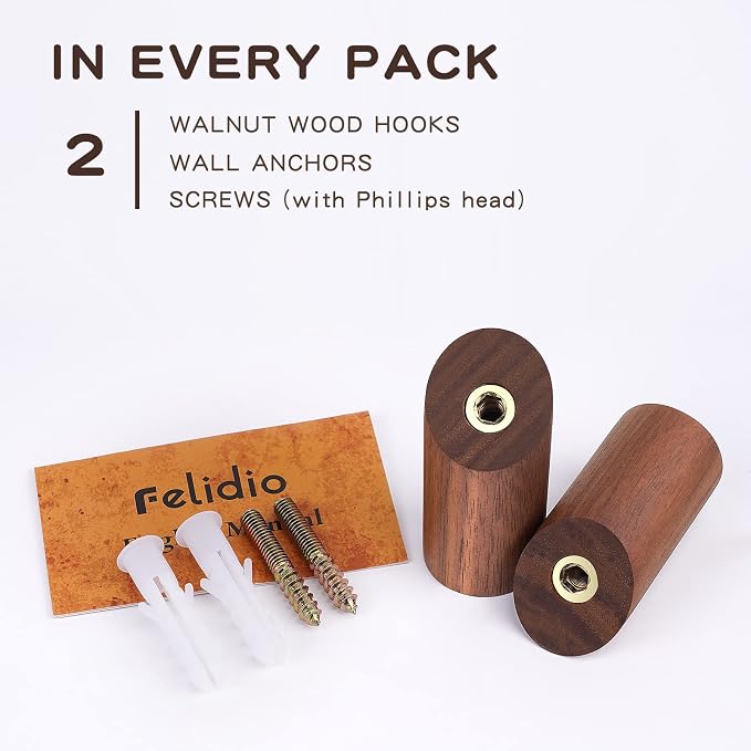 Felidio Wooden Wall Hooks, 2 Pack Coat Hooks Wall Mount, Natural Wood Hooks - Image 5