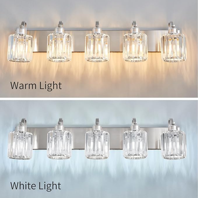 Modern Crystal Bathroom Vanity Light 5 Light Brushed Nickel Vanity Lighting - Image 5