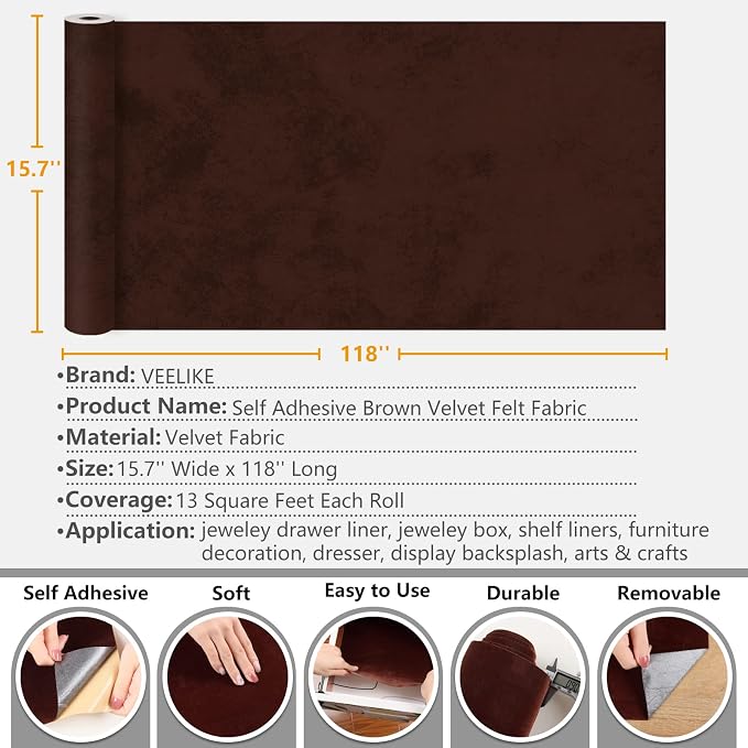 VEELIKE Self Adhesive Velvet Flock Contact Paper Liner - Image 6