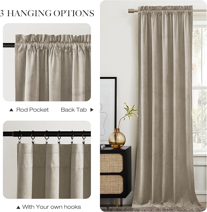 NICETOWN Camel Velvet Curtains 84 Inch Long 52 Wide, Room Darkening Drapes - Image 5