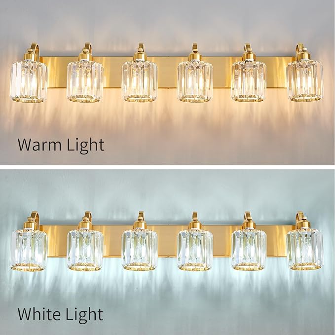 Modern Bathroom Vanity Light 6-Lights Brass Gold Vanity Light Crystal Wall - Image 7