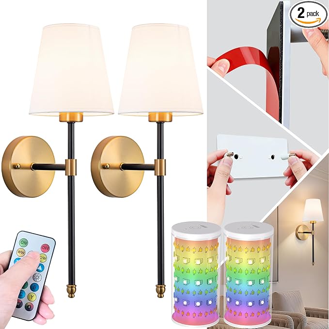 Peel and Stick Wall Sconces, Stick On Wall Sconce Set of 2, Battery Operated by SlywiseLLC