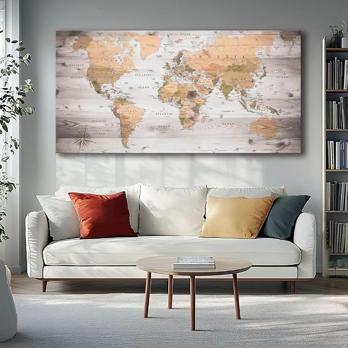 Large Wall Art grey map of The World Painting Ready to Hang 36"x70"Large Framed - Image 3