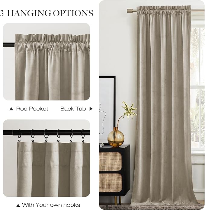 NICETOWN Living Room Camel Velvet 102 inches Long Curtains, Sound and Sunlight - Image 5