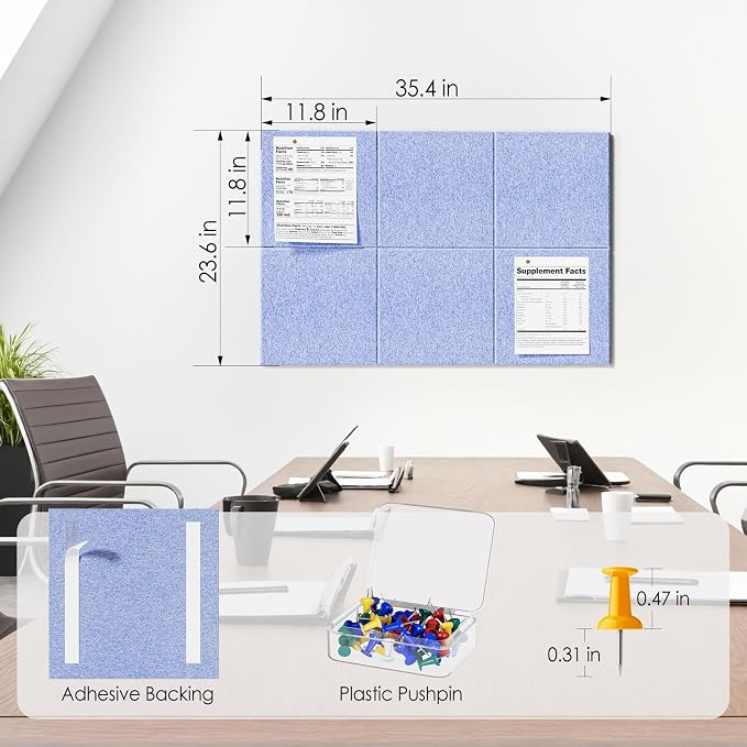 MaxGear Large Cork Board for Wall 36" x 24", Light Blue Bulletin Board - Image 5