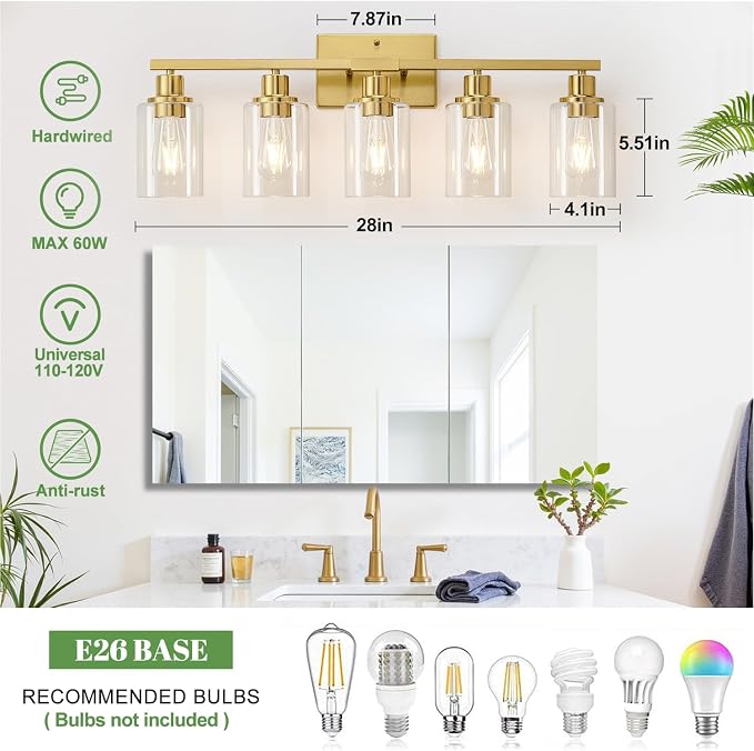 MOKATNG 5-Light Bathroom Light Fixtures, Vanity Light - Image 6
