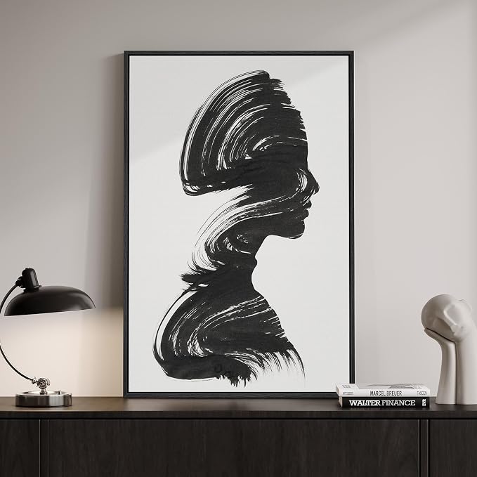 Modern Framed Black and White Abstract Wall Art, Minimalist Elegant Canvas - Image 4