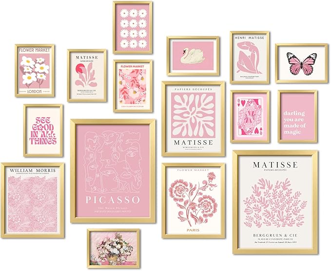 ANERZA 16 PCS Framed Pink Wall Art Decor, Matisse Wall Prints by ANERZA