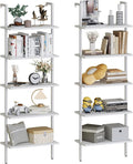 aboxoo Ladder Shelf 2 PCS White Bookshelf 5-Tier Wooden Open Shelf Wall-Mounted by aboxoo
