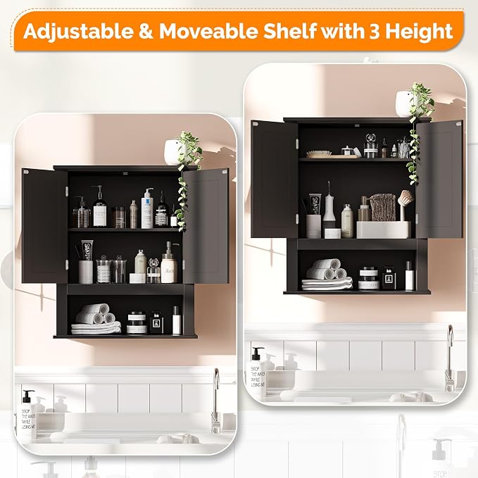 VINGLI Bathroom Wall Cabinet, Adjustable Hanging Storage Organizer Over Toilet - Image 7