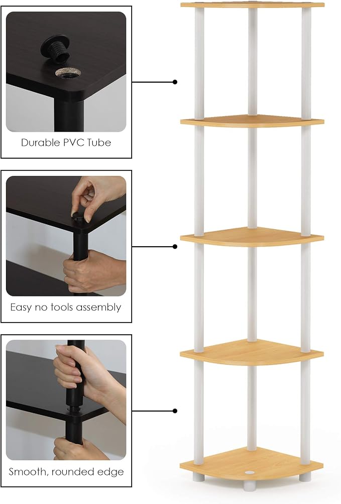 Furinno Turn-N-Tube Corner Shelf Set of 2, 5-Tier Corner Bookshelf, Open - Image 5