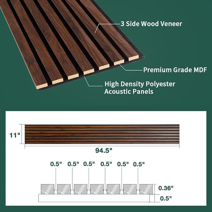 Yuzzy 4 Pack Wood Panels for Wall, 94.5" x 11" Acoustic Wood Slat Wall Panel - Image 2