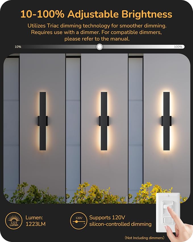 EDISHINE 23.6" Modern Outdoor Wall Lights, 3CCT & 10%-100% Dimmable, IP65 - Image 5