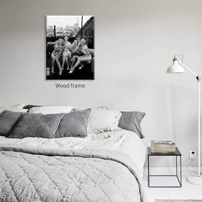 Retro Black And White Woman Framed Wall Art Fashion Rooftop Party Posters - Image 3