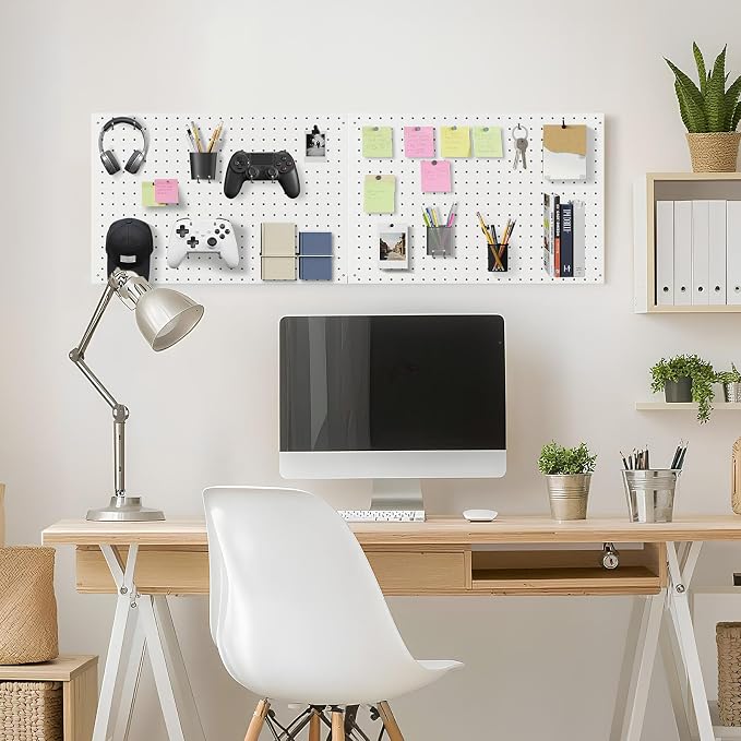 Peg Board, 2 Pack Metal Pegboard Panels White Pegboards Wall Organizer - Image 9
