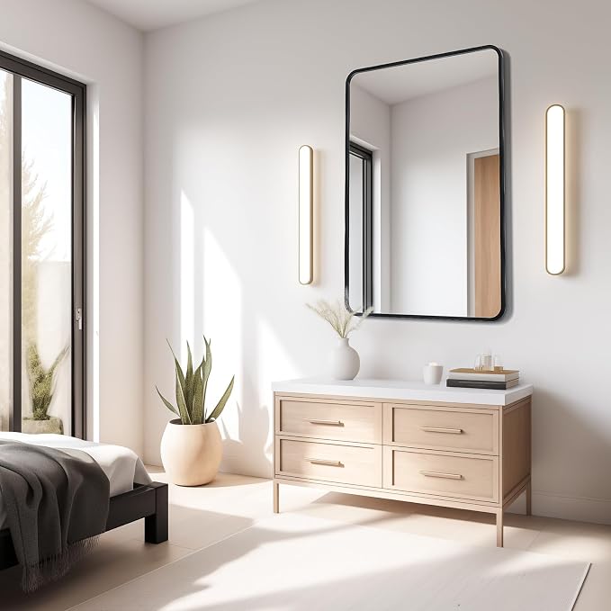 USHOWER Black Bathroom Mirror for Over Sink 24 x 36 Inch, Metal Frame Rectangle - Image 7