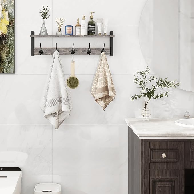 Homode Wall Hooks With Shelf, 24 Inch Coat Rack Wall Mount - Image 3