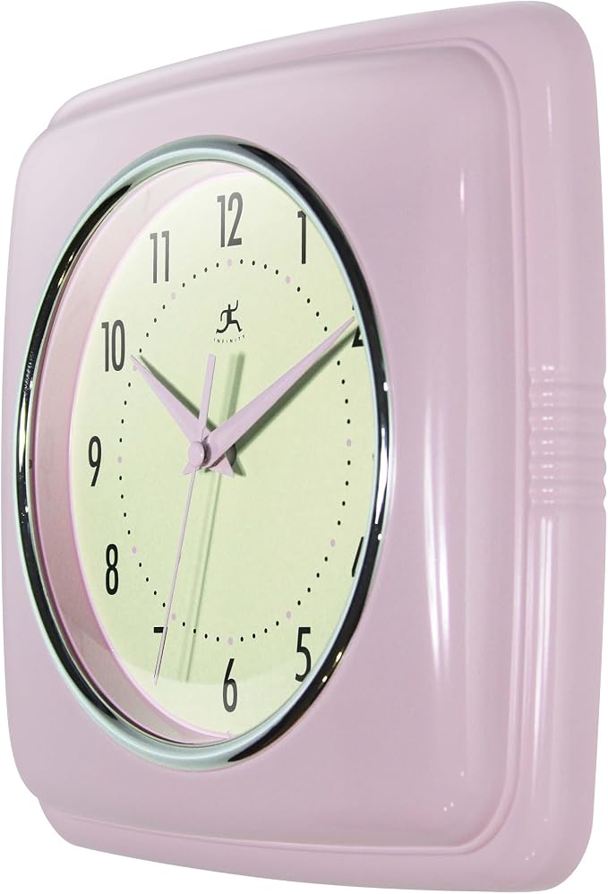 Infinity Instruments Square Retro Wall Clock, Pastel Pink - Image 3