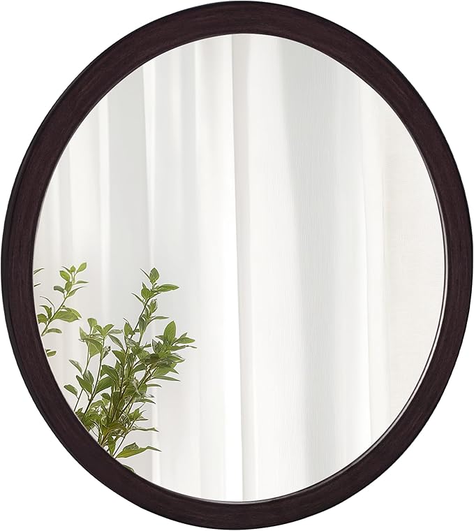 CULER Round Mirror 36 Inch, Wood Rustic Bathroom Tempered Wall Mirror by Culer