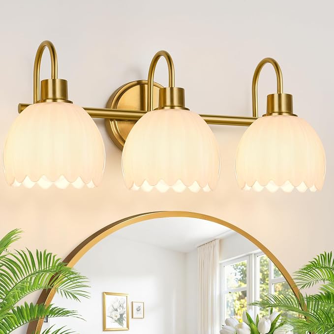 Bathroom Light Fixtures, 3-Light Gold Vanity Light Fixtures by Meybiok