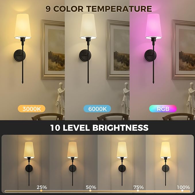 DORESshop Battery Operated Wall Sconce Set of 2, Wireless Wall Light Easy to - Image 3