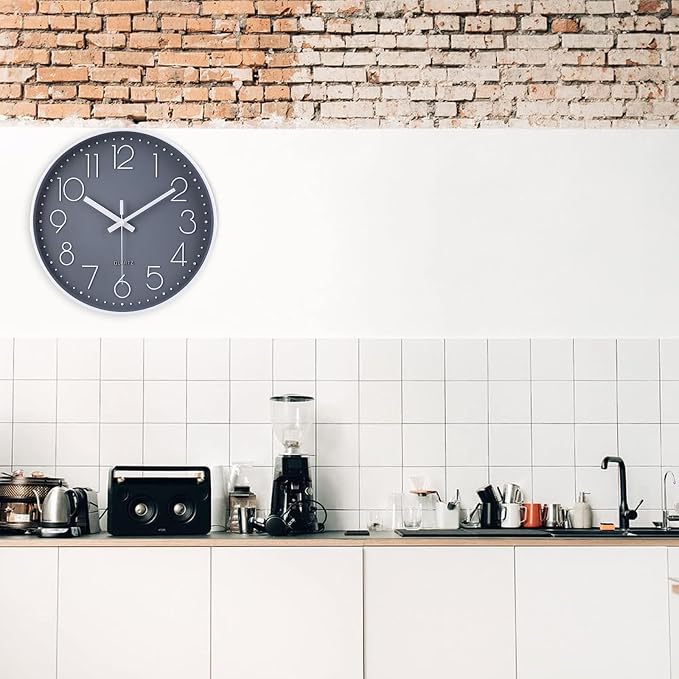 jomparis 10 Inch Gray Wall Clock Battery Operated Silent & Non-Ticking Wall - Image 3