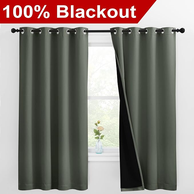 NICETOWN Dark Mallard 100% Blackout Lined Curtains, 2 Thick Layers Completely - Image 2
