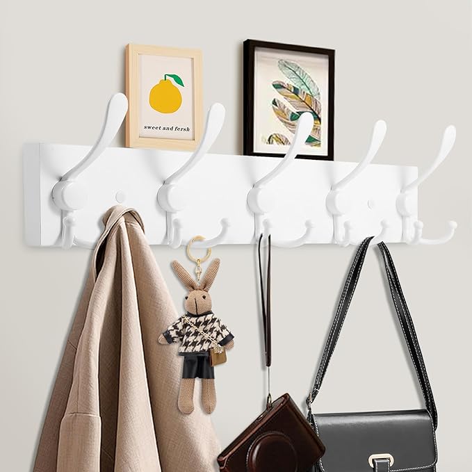 Kuhome Coat Rack Wall Mount Coat Hooks Wooden Hat Rack - Image 3