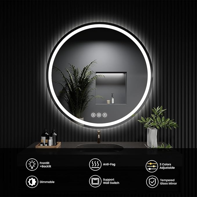 LED Bathroom Mirror 28 Inch Round Bathroom Mirror - Image 6