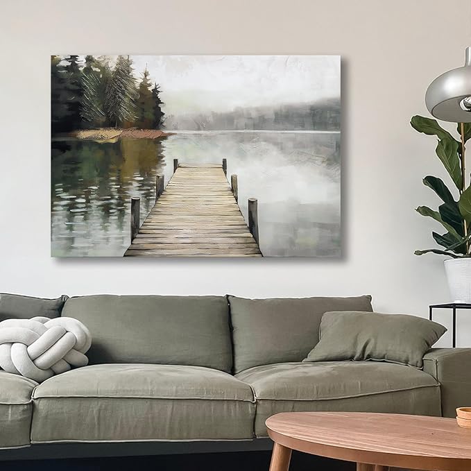 Nature Landscape Large Wall Art Canvas Picture，Horizontal Dock Forest Artwork - Image 6